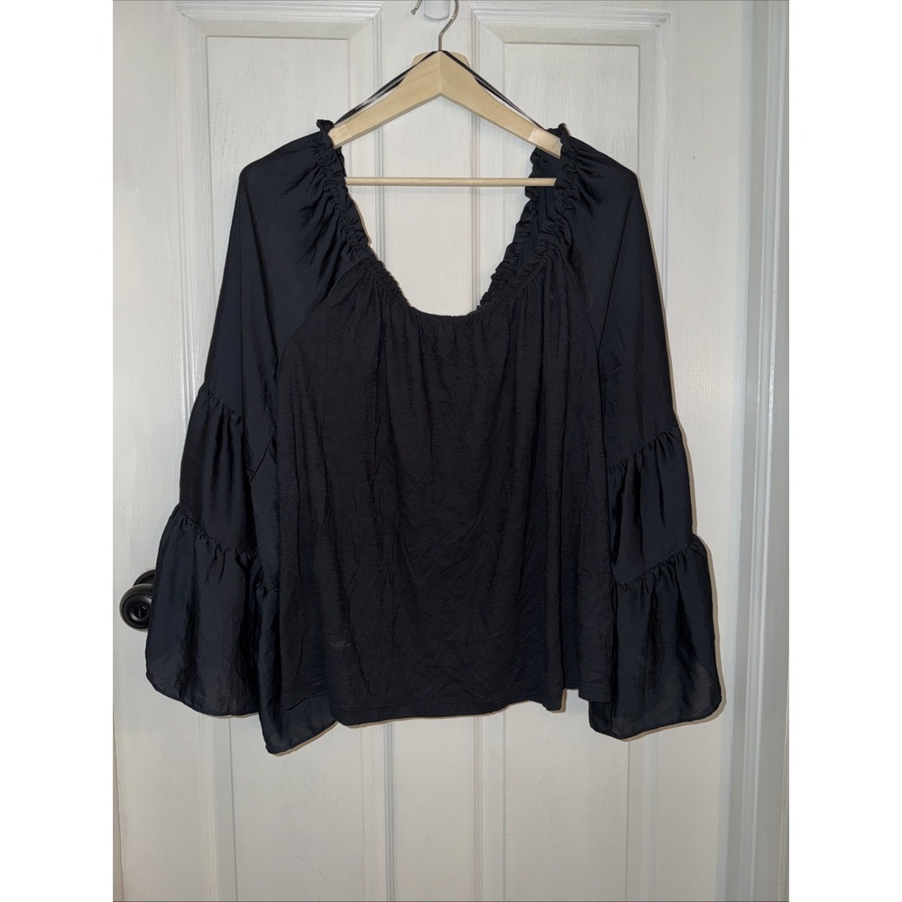 Anthropologie‎ Black Wide Cuff Off Shoulder Blouse Size XL Peasant Boho